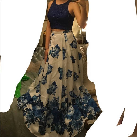 Windsor prom/ pageant dress blue floral two piece - Picture 1 of 3